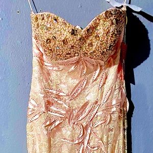 Rose Gold & lace designed strapless formal dress floor length